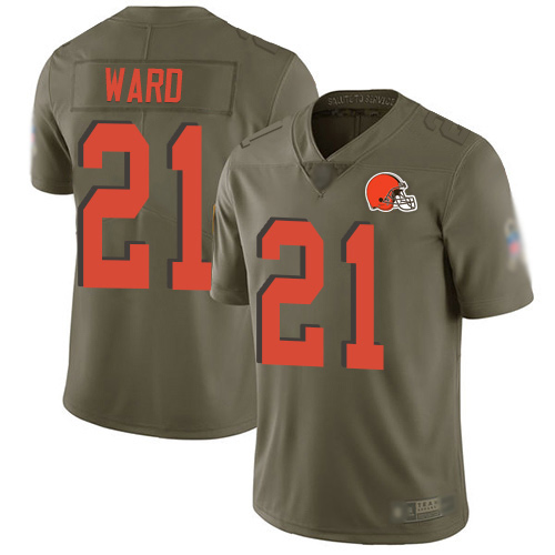 Cleveland Browns Denzel Ward Men Olive Limited Jersey #21 NFL Football 2017 Salute To Service